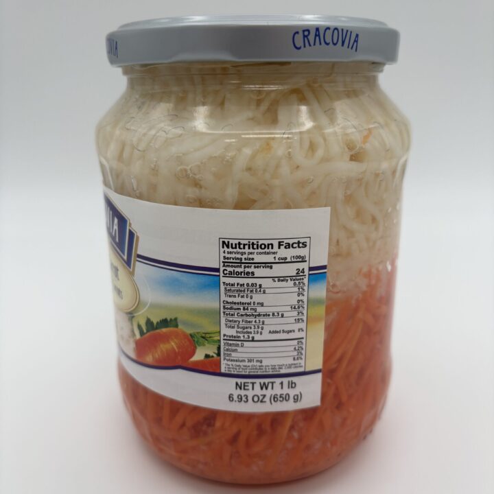 Alternative view of cracovia celery and carrot, chopped celery and carrots in brine