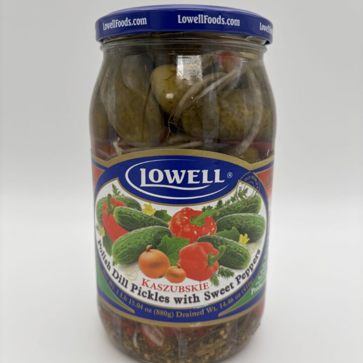 Lowell polish dill pickles with sweet peppers