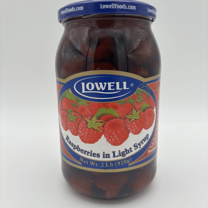 Lowell raspberries in light syrup
