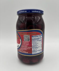 Alternative view of Lowell raspberries in light syrup