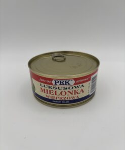 pek luksusowa mielonka wieprzowa, chopped pork and pork skin in natural juices.