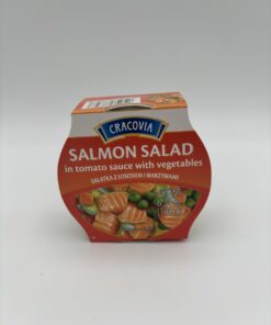 cracovia salmon salad in tomato sauce with vegetables