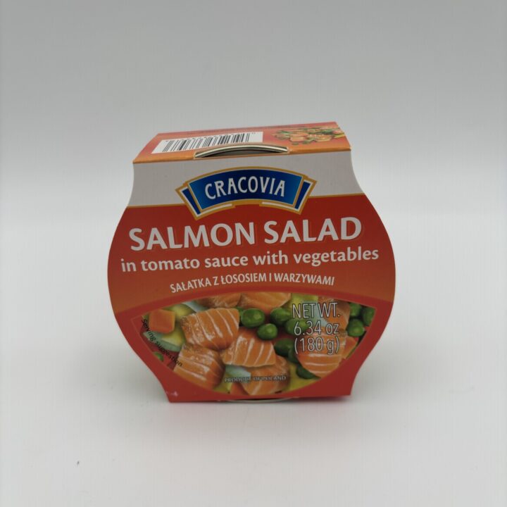 cracovia salmon salad in tomato sauce with vegetables