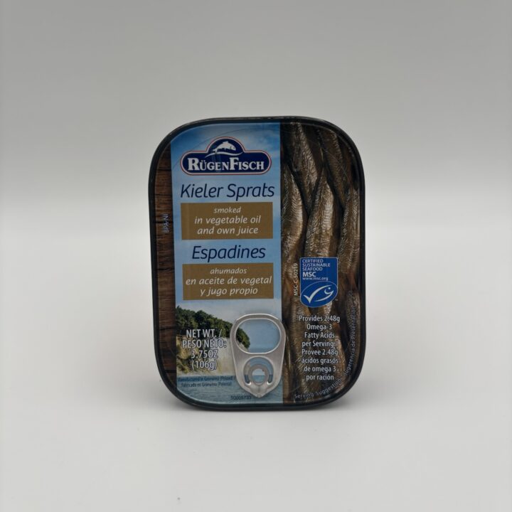 Alternative view of rugen fisch kieler sprats smoked in vegetable oil and own juice