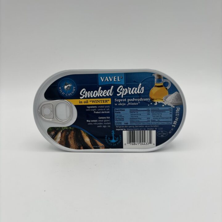 Alternative view of vavel smoked sprats in oil winter