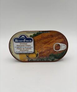 Alternative view of rugen fisch smoked mackerel fillets in vegetable oil and own juice