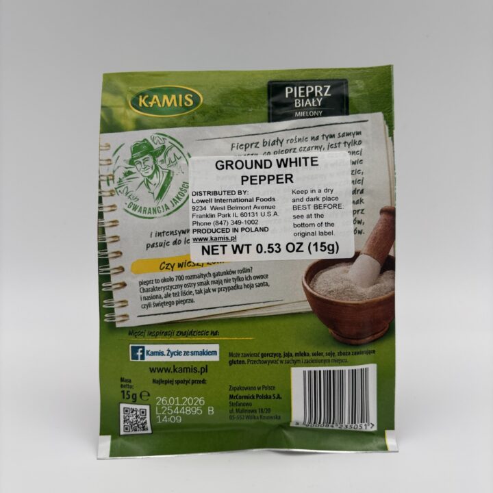 Alternative view of kamis pieprz bialy mielony, ground white pepper