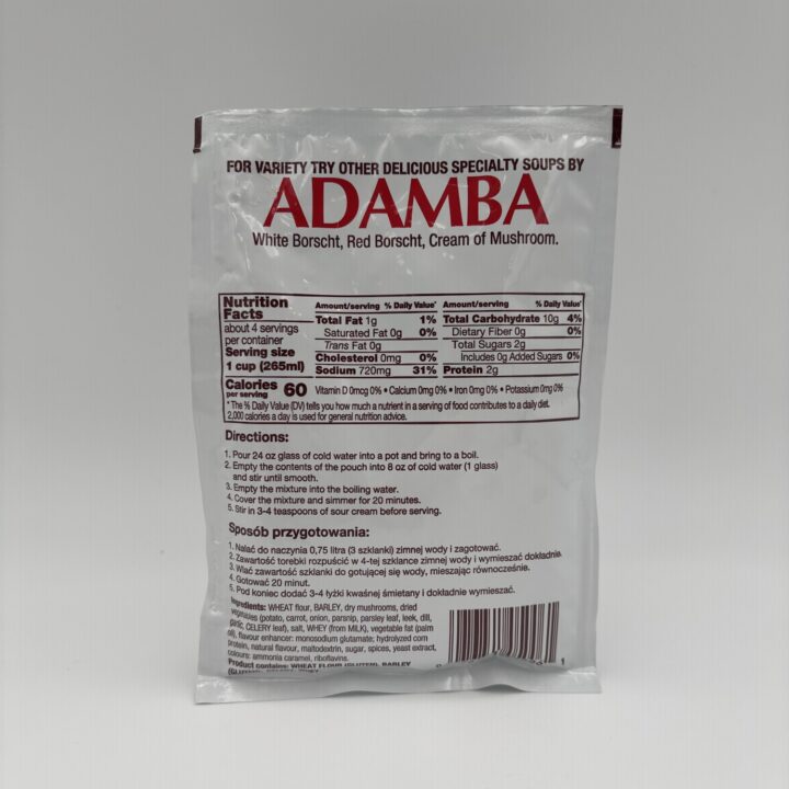 Alternative view of adamba polish style krupnik mushroom with barley soup