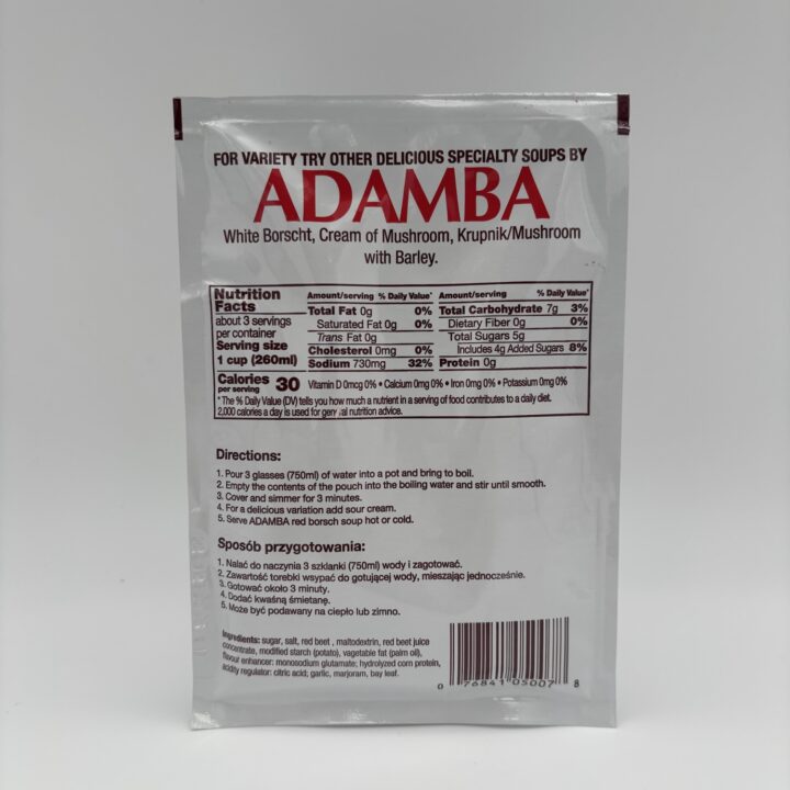 Alternative view of adamba polish style red borscht soup