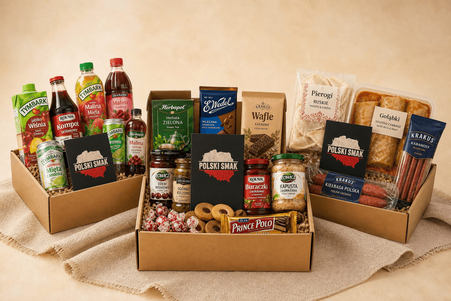 Polish gift box filled with sweets, snacks, and pantry favorites